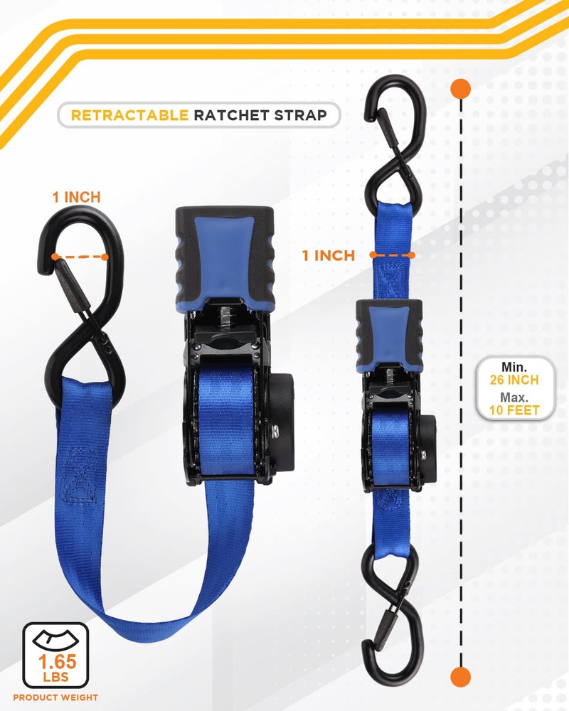 Strapinno أشرطة سقاطة قابلة للسحب من Strapinno بطول 1 × 10 أقدام مع مقابض فولاذية مطلية بالمطاط للدراجات النارية Jetski Kayak بقوة كسر 1 500 رطل/680 كجم - Image 2